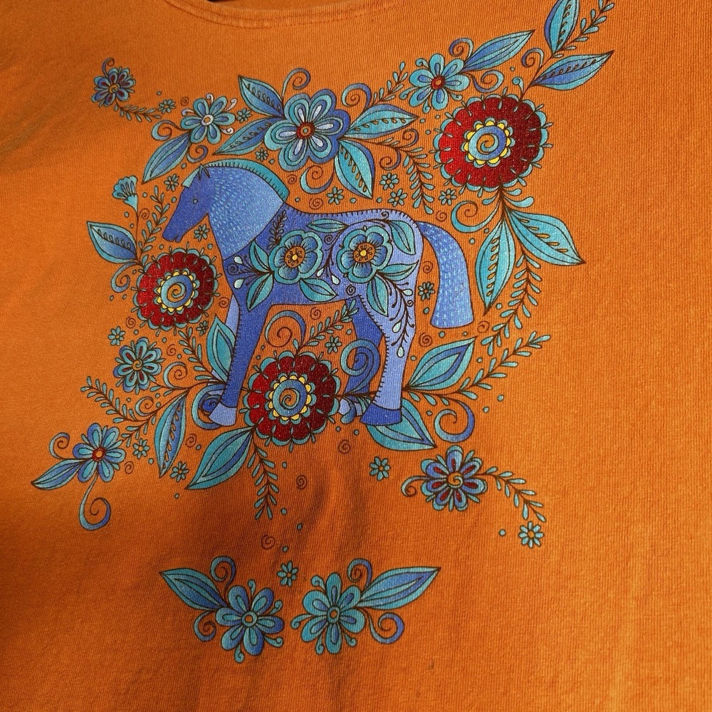 Sabaku Artwear Top Floral Horses Size Xl Orange Artsy - Picture 6 of 7